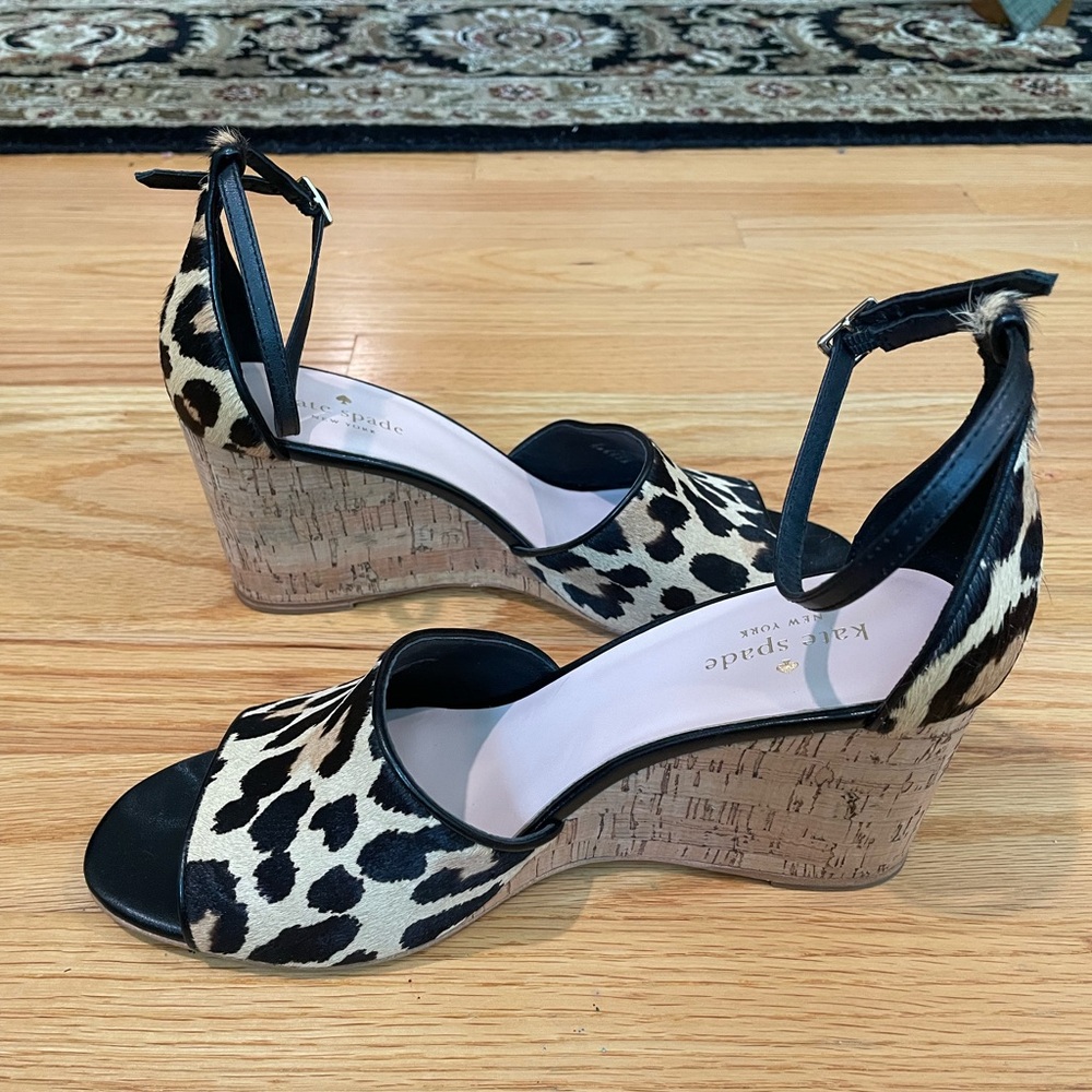Kate Spade‎ Womens Lonnie Leopard Print Wedge Sandals Size 9 Mob Wife Old Money